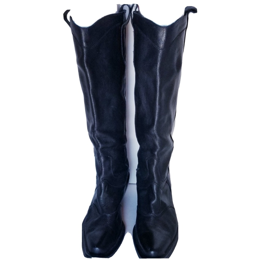NINE WEST Boots Womens 7M Black Leather Dominick Upper Knee-High Western Y2K